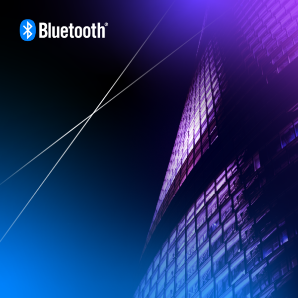 Nighttime view of an illuminated building using a Bluetooth Networked Lighting Control system.